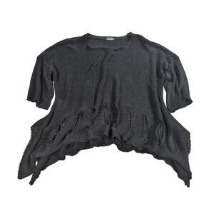 B&K Mode Black Distressed Knit Sweater Women’s Oversized Asymmetrical Hem Top